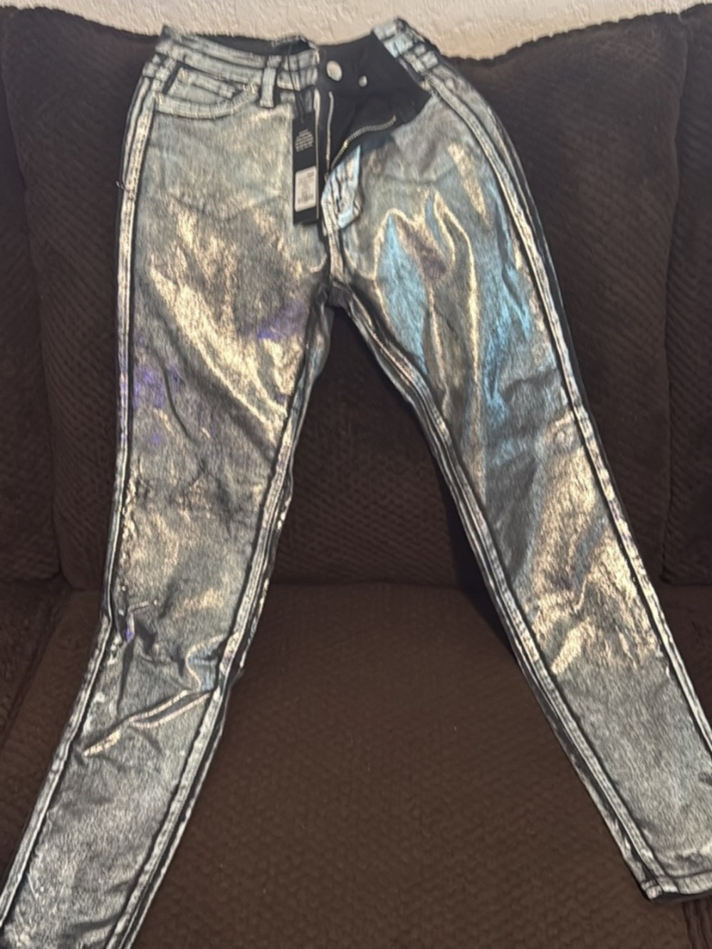 Fashion Nova black shiny jeans.. New!! Sz 7